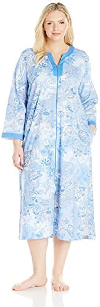 miss elaine women s plus size interlock knit long robe large blue navy