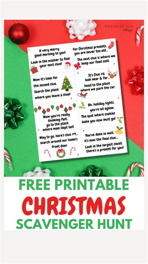 printable christmas scavenger hunt  festive holiday clues