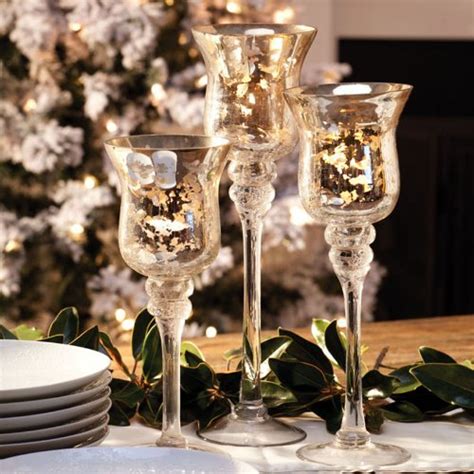 Decorative Crackled Silver Glass Hurricane Candle Holders