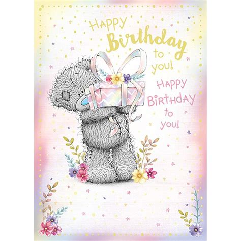 happy birthday bear holding gift    bear birthday card ass