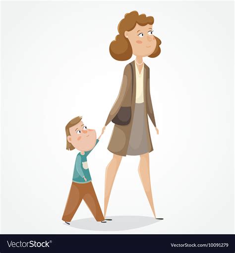 mother and son walking and holding hands vector image