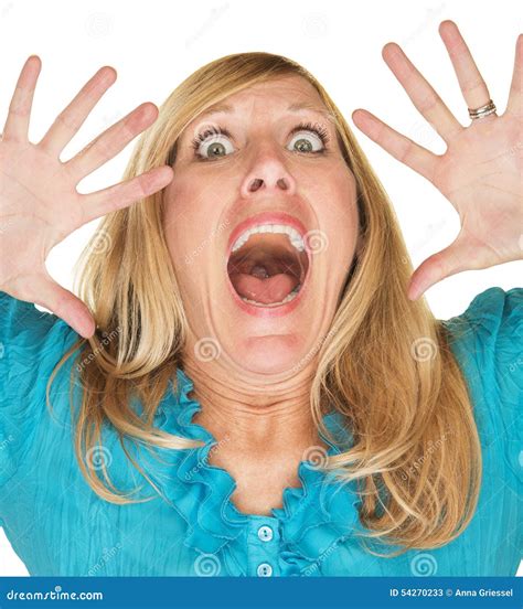Screaming Woman With Hands Up Stock Image Image Of Pretty Shocked