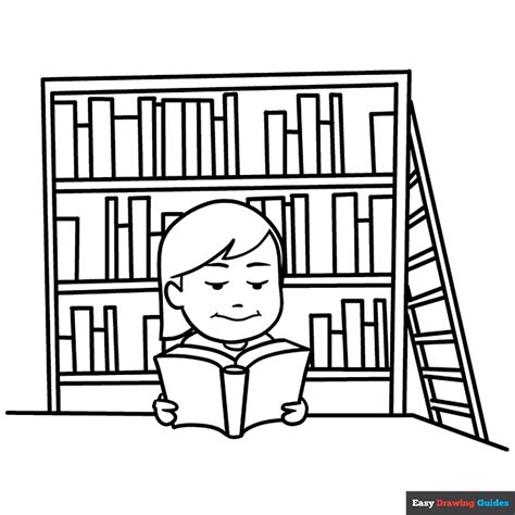 library coloring page easy drawing guides