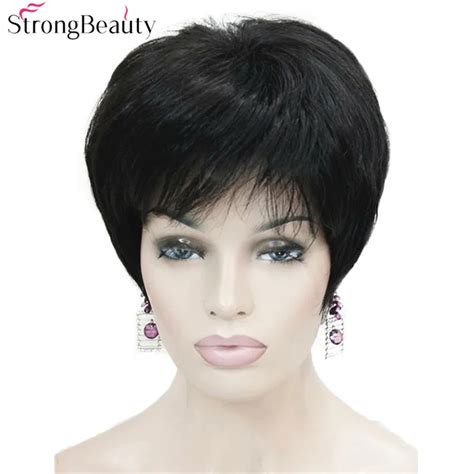strong beauty short synthetic straight wigs heat resistant black hair