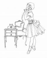 Coloring Pages Vintage Christmas Old Digital Fashioned Girl Stamps Phone Stamp Getcolorings Printable Right Click Save sketch template