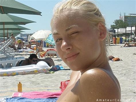 Small Chest Blonde Gf Topless At The Beach Full Size Image 1