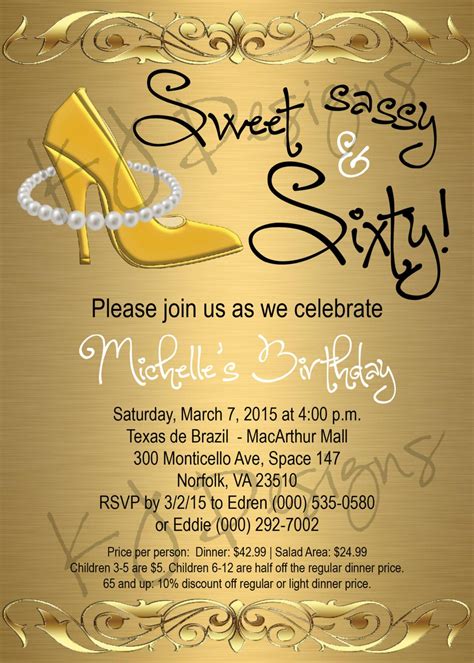 60th birthday birthday invitation sweet sassy sixty gold etsy 60th