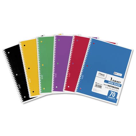 mead spiral bound notebook widemargin rule  white subject