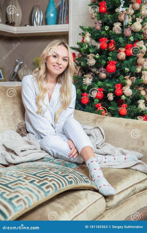 Cute Blonde Dressed In Pajamas Stock Image Image Of Celebrating