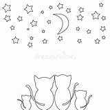 Coloring Illustration Moon Watching Cats sketch template