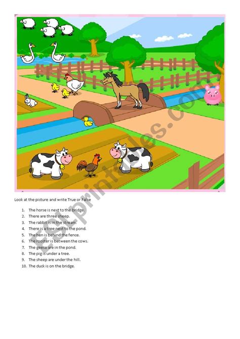 prepositions  place  farm animals esl worksheet  ancri