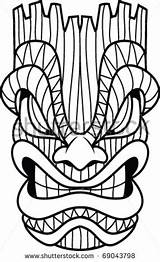 Tiki Mask Coloring Pages Clip Hawaiian Vector Line Clipart Drawing Stock Head Masks Printable Totem Shutterstock Faces Google Template Hawaii sketch template