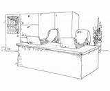 Ufficio Disegnato Lavoro Dietro Sedia Posto Tavola Funzionamento Aperto sketch template