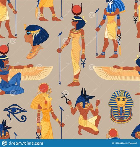 Ancient Egypt Vintage Seamless Pattern With Egyptian Gods