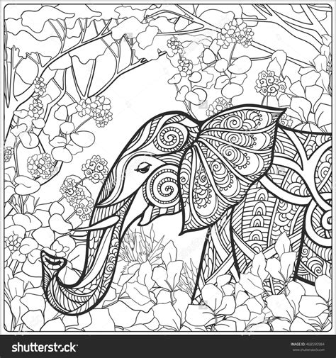 coloring page  elephant  forest book  adult  older