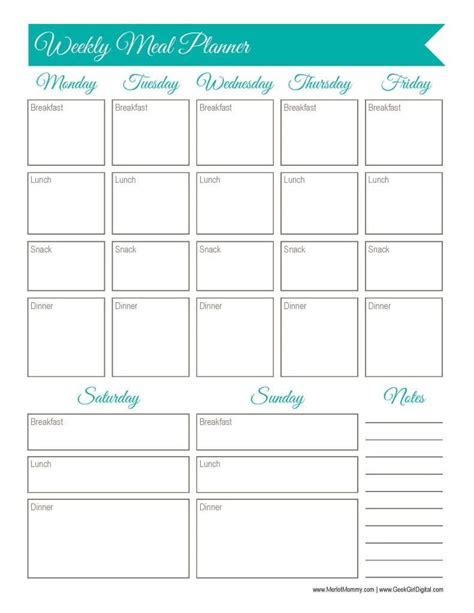 weekly meal planner worksheet  days   printables
