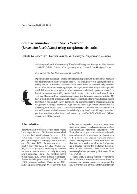 pdf sex discrimination in the savi s warbler locustella luscinioides