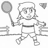 Badminton Playing Girl Coloring Park Kids Cute Illustration Preview sketch template