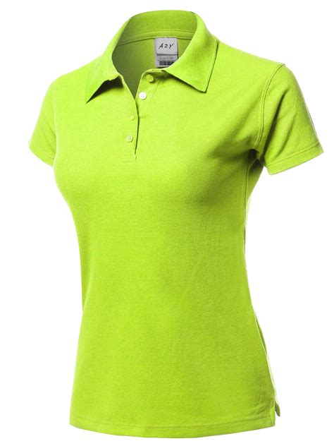 ay womens basic casual essentials  button junior fit pk cotton pique polo shirt fluor yellow