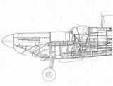Spitfire Supermarine Drawings Blueprint Raf Spitfires sketch template