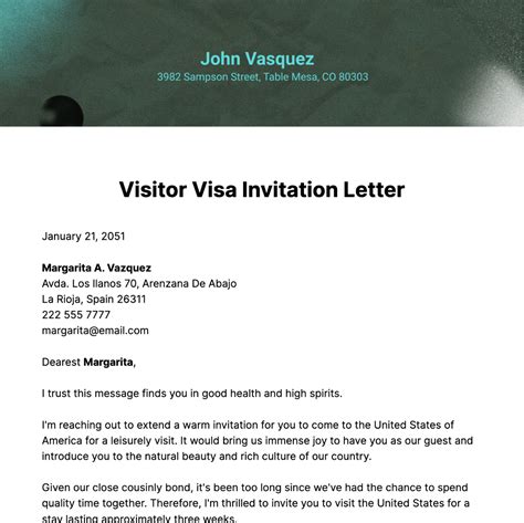 visitor visa invitation letter template edit