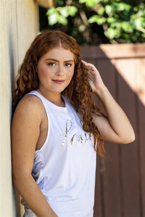 Redhead Model Posing Outdoors On An Autumn Day Stock Image Image Of