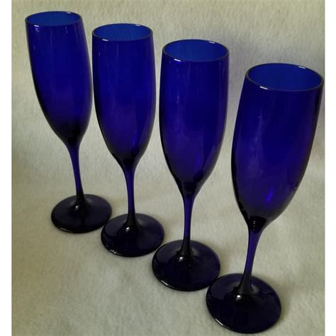 Vintage Cobalt Blue Libbey Glass Champagne Flutes Set Of 4 Chairish