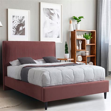 lyla velvet upholstered double bed in blush furniture in fashion
