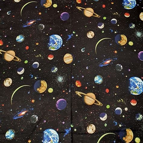 100 Cotton Fabric Nutex Solar System Glitter Outer Space