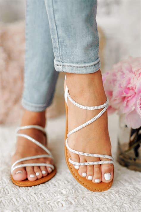 casual connection strappy rhinestone sandals white
