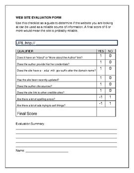 website evaluation form   science shark tpt