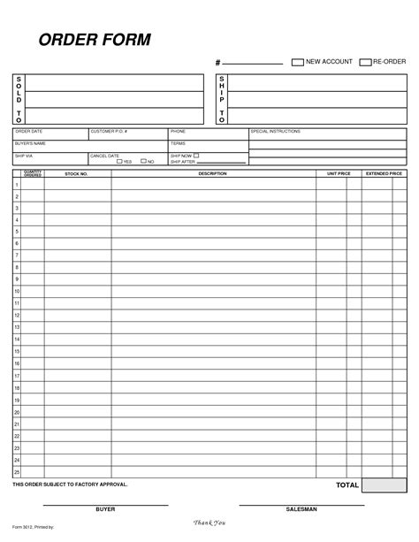 blank order form template order form template  order form