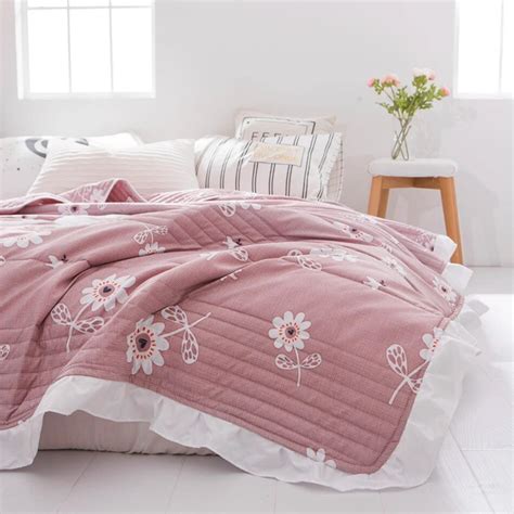 pink floral quilt pc polyester summer blanket single bed quilt blankets  flowers  design