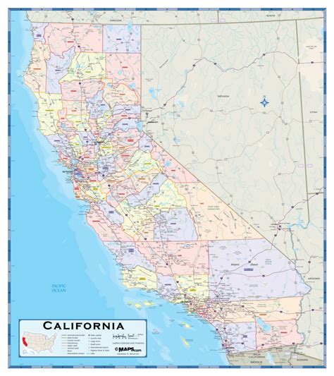 california county wall map mapscomcom