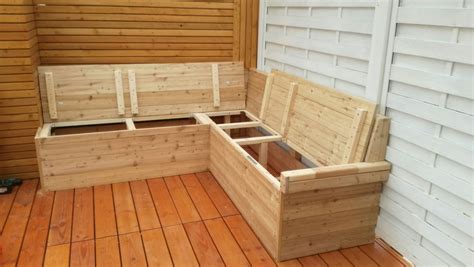 eckbank aus laerchenholz  patio outdoor storage outdoor storage box