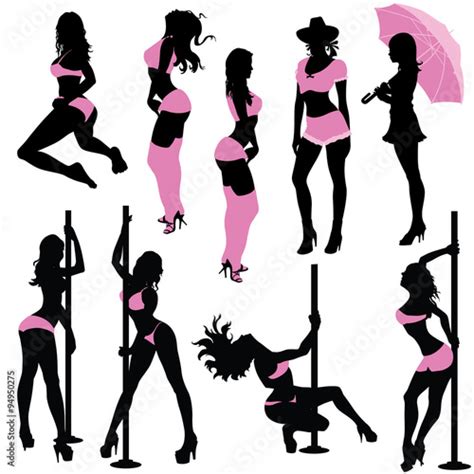various sexy female poses in black and white silhouettes all elements