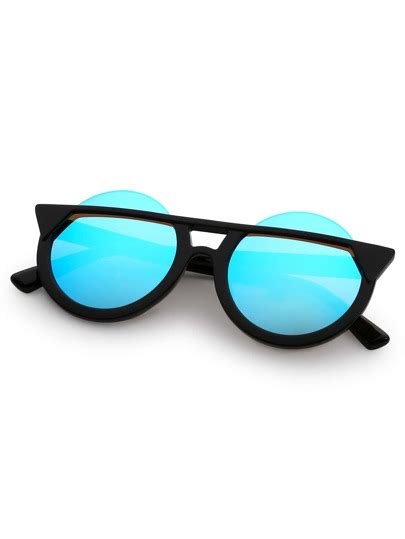 Black Frame Blue Round Lens Sunglasses Shein Sheinside