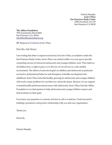 sample grant cover letter  letter template collection