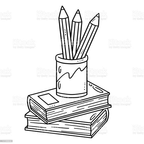 pencil  books isolated coloring page  kids stock illustration