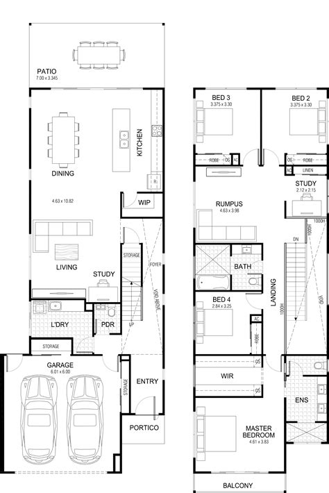 floor plan narrow house plans  storey house plans house construction plan