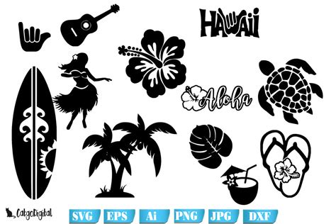 hawaiian clipart aloha silhouettes svg illustration par catgodigital