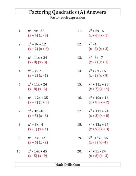 solving quadratic equations  factoring worksheet worksheet