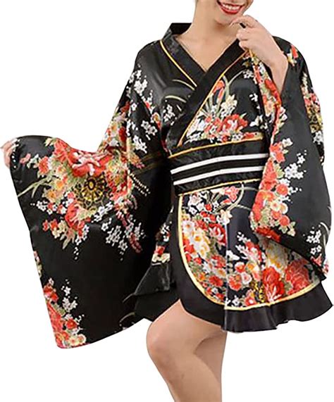 sexy short kimono dress with obi belt japanese traditional floral print