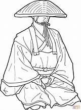 Monk Japanse Buddhist Monnik Kleurplaat Kimono Miehet Kleurplaten Boeddhistische Samurai Monje Budista Imprimir Tulosta sketch template
