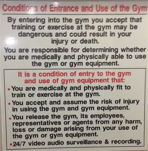 Gym Disclaimer Wording