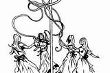 Coloring Pages May Maypole Celebration Dancing sketch template