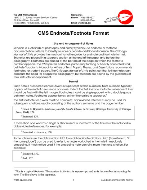 cms endnotefootnote format university   brunswick