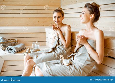Two Girlfriends Relaxing In The Sauna Stock Image Image Of Rest