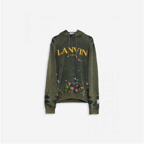 lanvin  gallery department logo hoodie   worn effect  paint marks green store  high