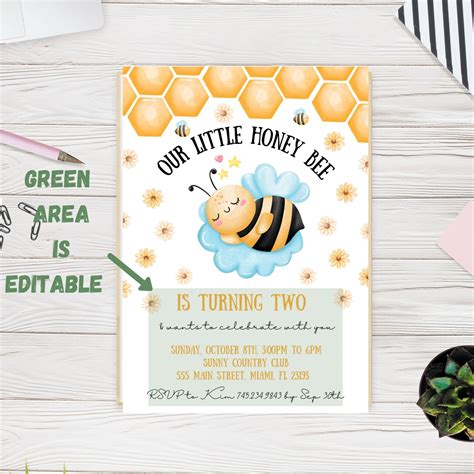 bee birthday invitation bumble bee invitation template honey etsy